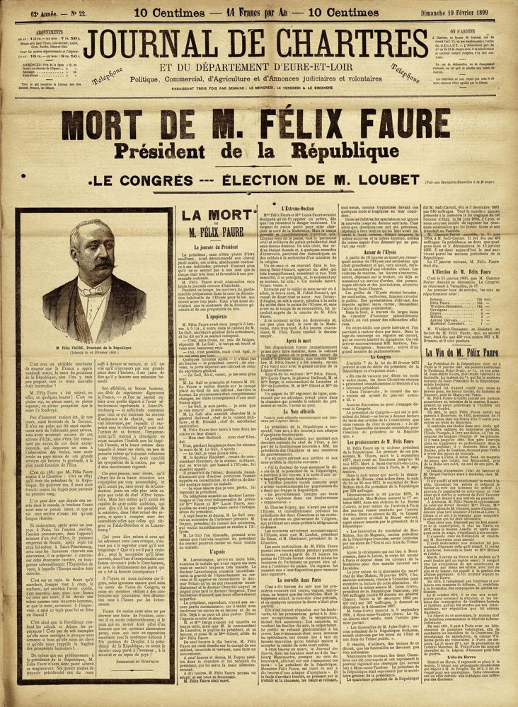 Une du Journal de Chartres du 19 février 1899