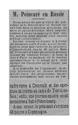 « M. Poincaré en Russie. ». Le Progrès. Jeudi 28 mai 1914. PER 24