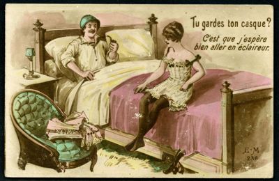 Carte postale humoristique, illustrée couleur. Correspondance de guerre en date du 3 janvier 1917. Arch. Dép. d'Eure-et-Loir, 5 Num 36 - 49_249, Fonds Rousseau.